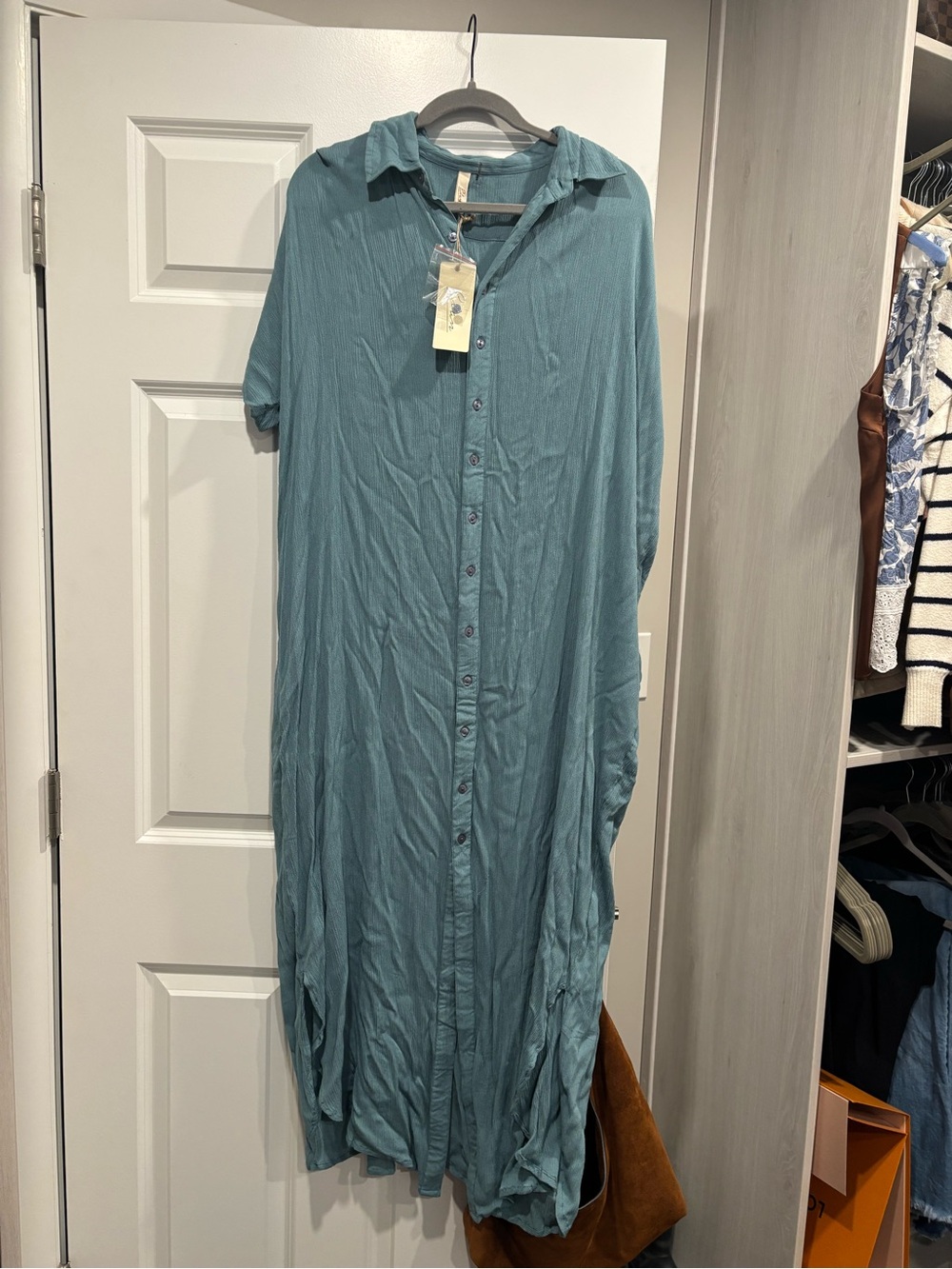 Elan Teal Button-Front Maxi Dress